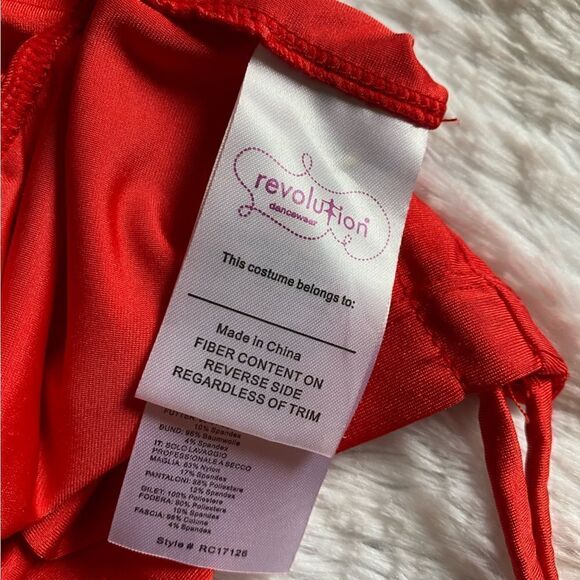 Revolution Dancewear 4 Piece Costume Black Vest Red Top Animal Print Pants Tie - Picture 15 of 16